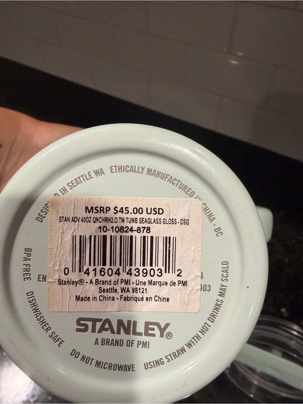 Stanley Mint Green Travel Tumbler with Holographic Logo - Picture 4 of 4